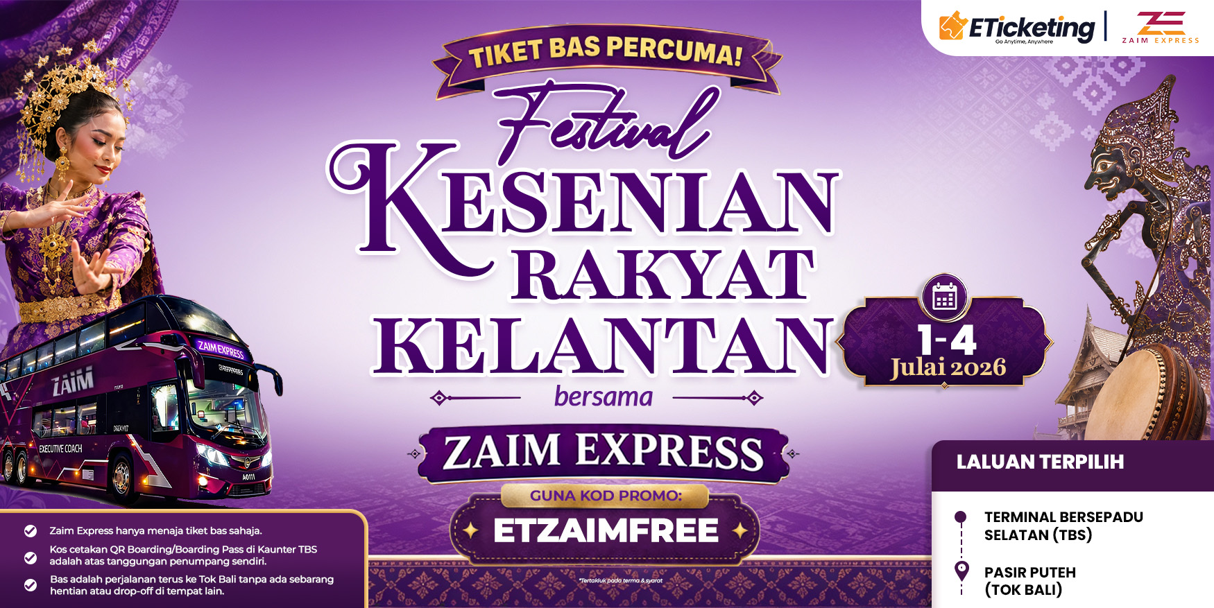 ETicketing x Zaim Express: FREE Ride to Tok Bali